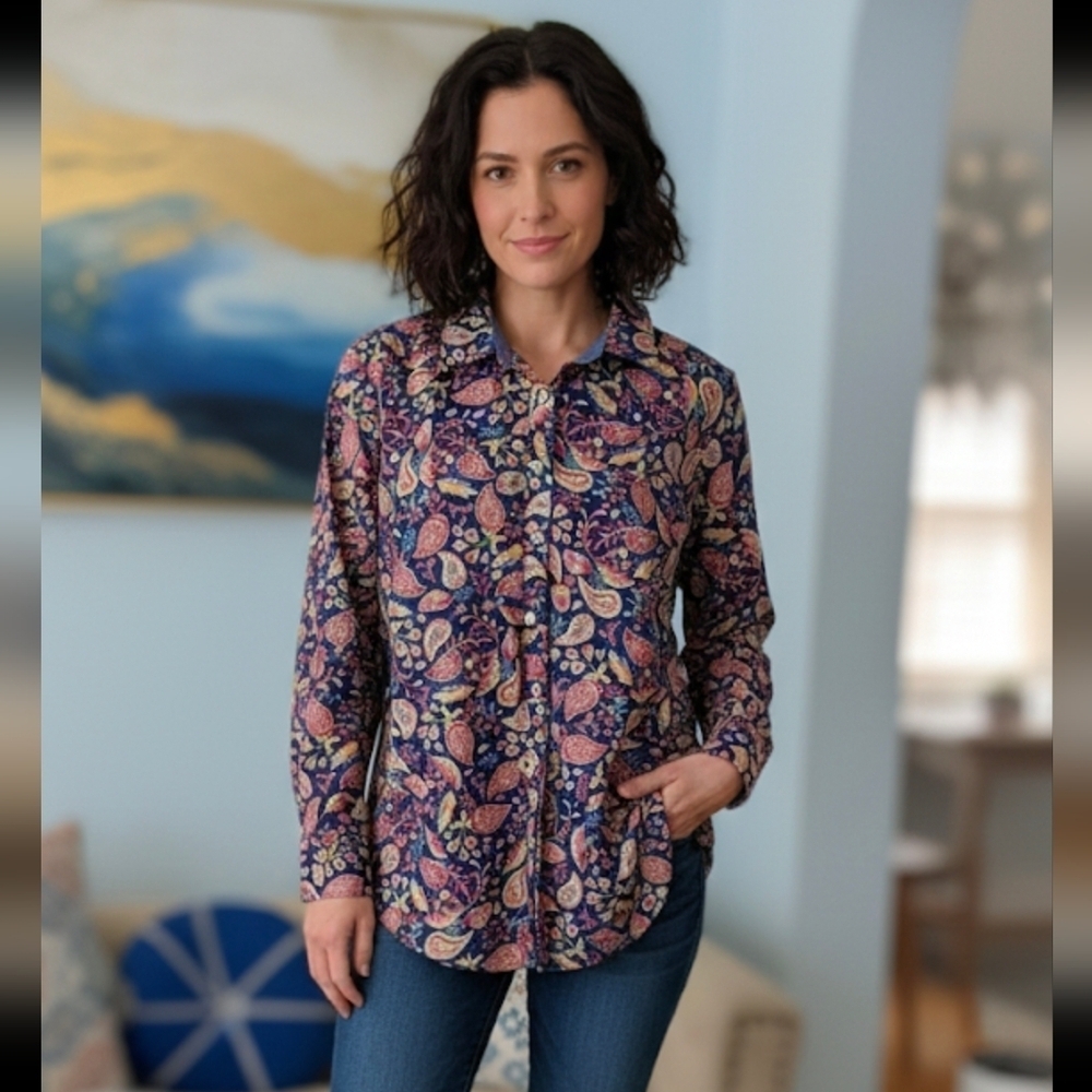 Talbots Woman's Paisley Print Button Down Top Size 2X